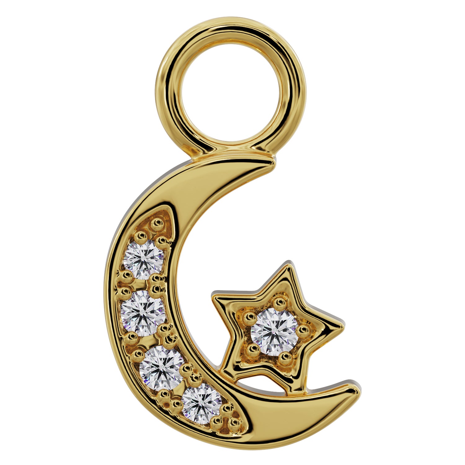 Moon and Star Diamond Charm Accessory for Piercing Jewelry-14K Yellow Gold