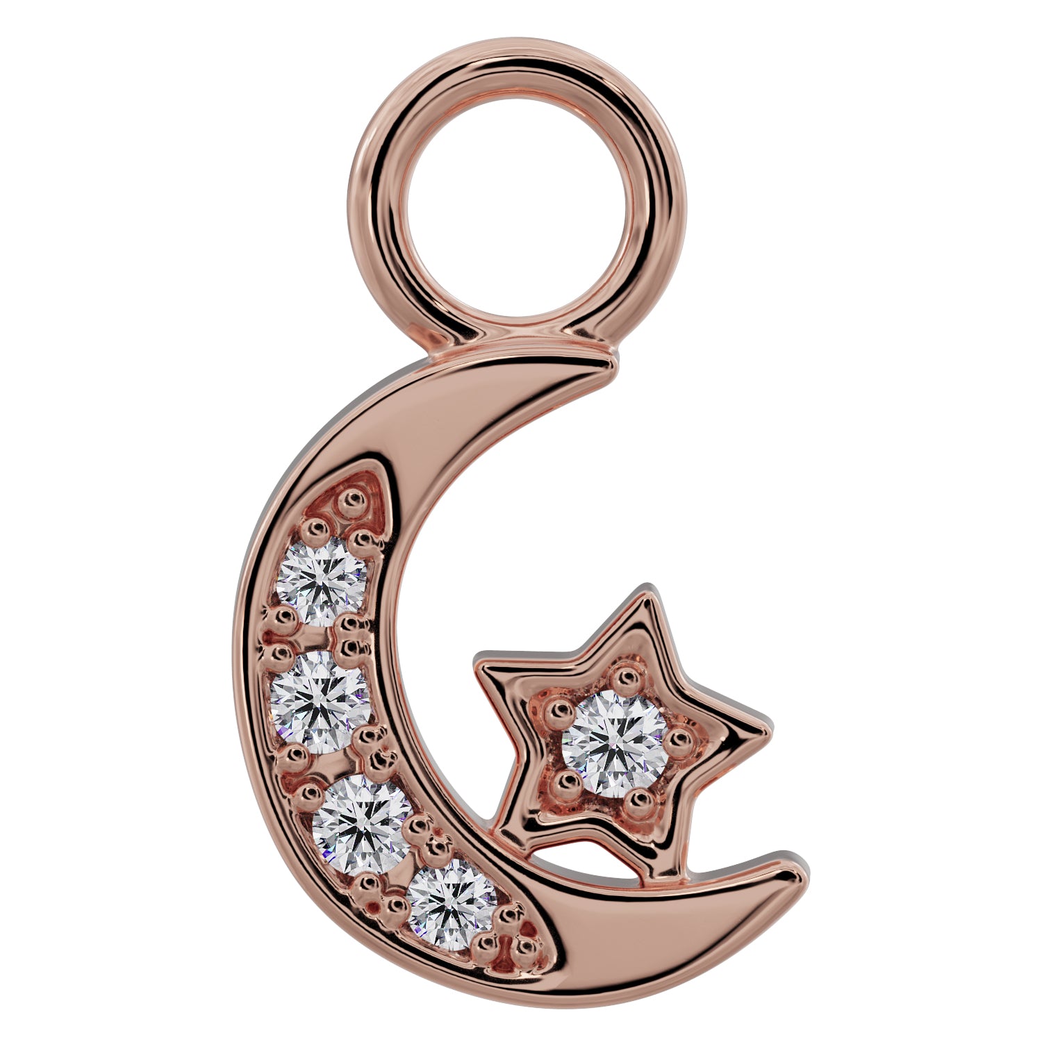 Moon and Star Diamond Charm Accessory for Piercing Jewelry-14K Rose Gold