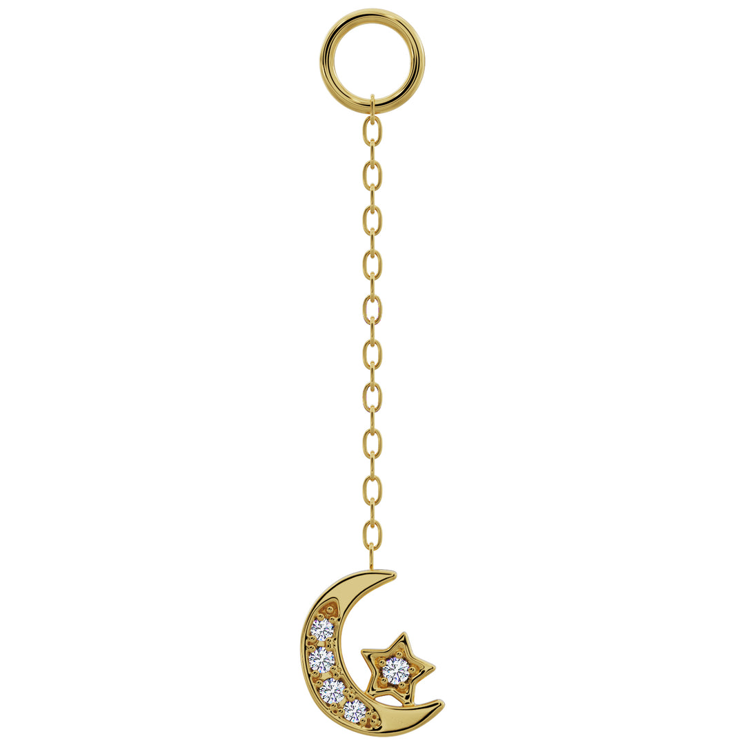 Moon and Star Diamond Chain Accessory-Long   14K Yellow Gold
