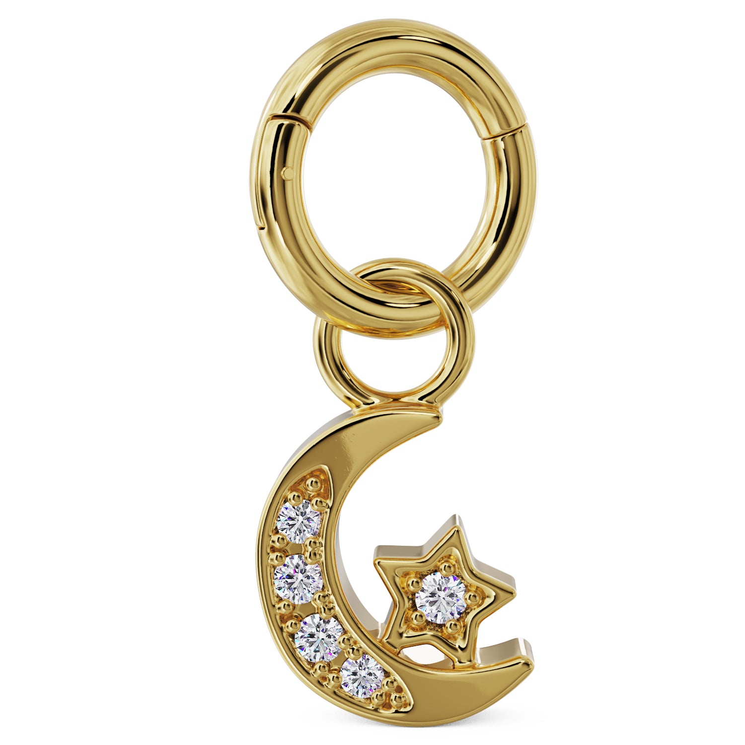 Clicker Ring Gold Moon and Star Diamond Charm Accessory for Piercing Jewelry