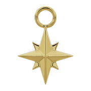 14k yellow gold north star piercing charm with jump ring, front view showing eight-point star shape