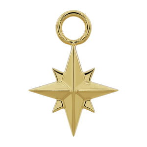 14k yellow gold north star piercing charm with jump ring, front view showing eight-point star shape
