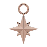 14k rose gold north star piercing charm with jump ring attachment, front view on white background