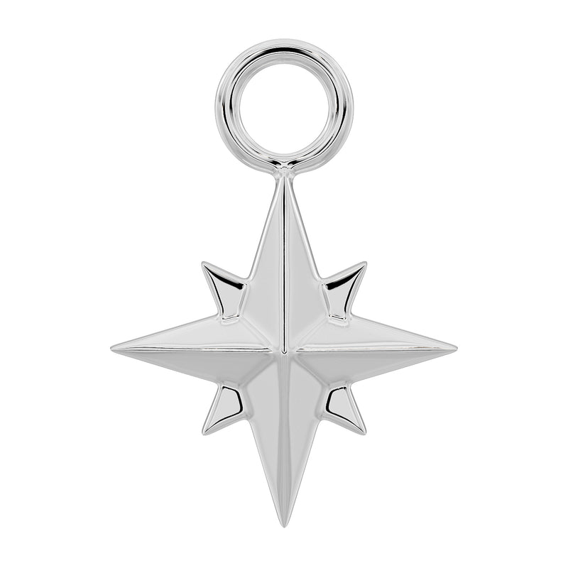 14k white gold north star piercing charm with polished finish and jump ring, front view