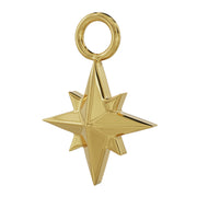 Angled side view of 14k yellow gold north star charm showing three-dimensional sculpted star points