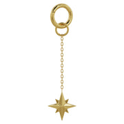 14K yellow gold north star chain accessory showing double-ring clasp mechanism for attaching to earring studs