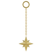 14K yellow gold north star piercing chain accessory, long 20mm chain with clasp ring, front view