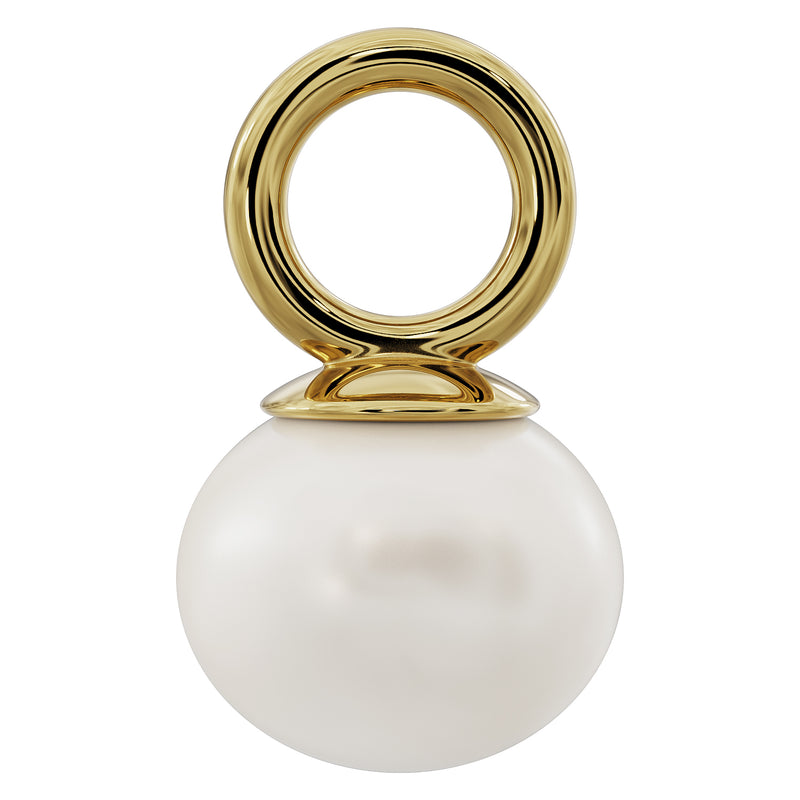 Freshwater pearl piercing charm with gold ring bail, front view on white background