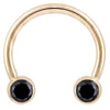 14K yellow gold circular barbell with dual bezel-set black diamonds, front view