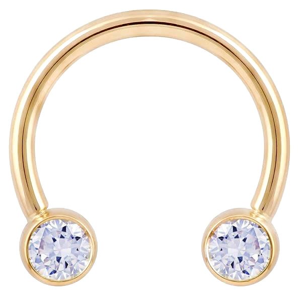 Diamond Round Bezel 14K Gold Circular Barbell-14K Yellow Gold   18G   7 16"