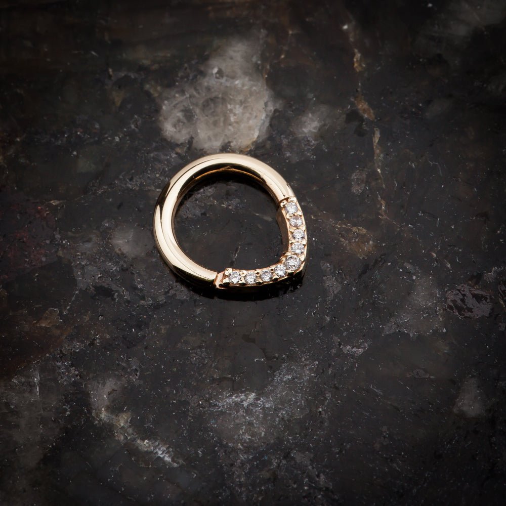 CZ Lined V-Shape 14K Gold Hinged Segment Clicker Ring