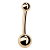 14k yellow gold double ball navel ring with polished 4mm top and 6mm bottom ball, white background