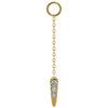 14K yellow gold long diamond spike chain accessory with three-stone prong setting, front view