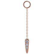 14K rose gold long diamond spike chain accessory with three-stone spike pendant, front view