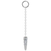 950 platinum long diamond spike chain accessory with three round diamonds, front view