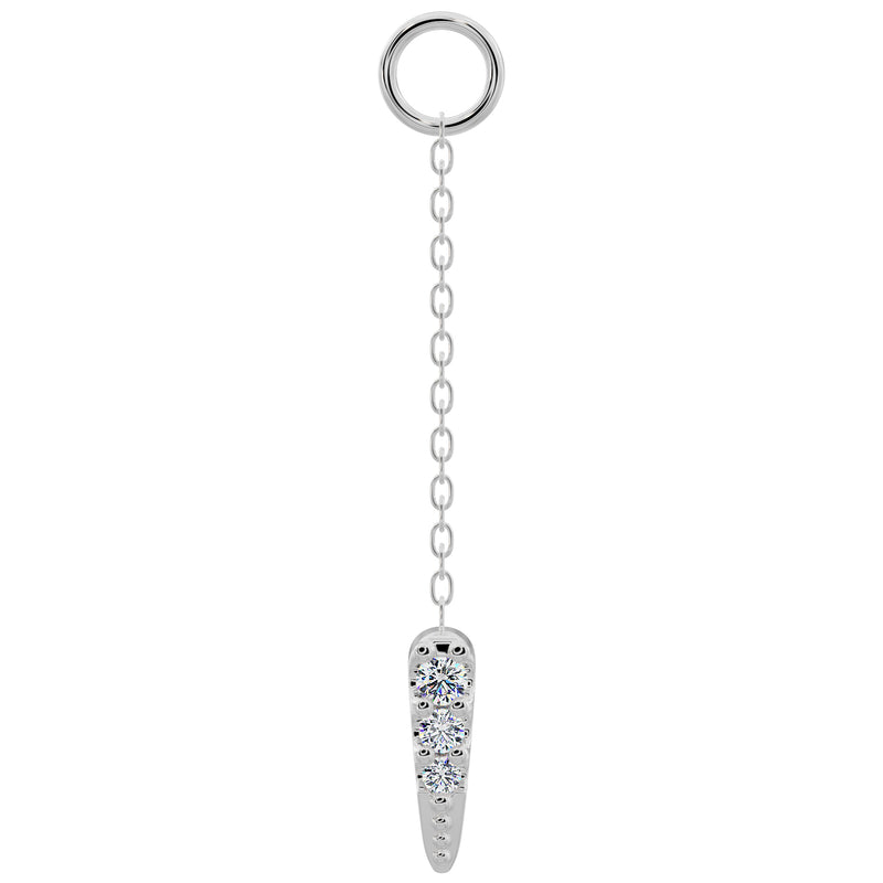 950 platinum long diamond spike chain accessory with three round diamonds, front view