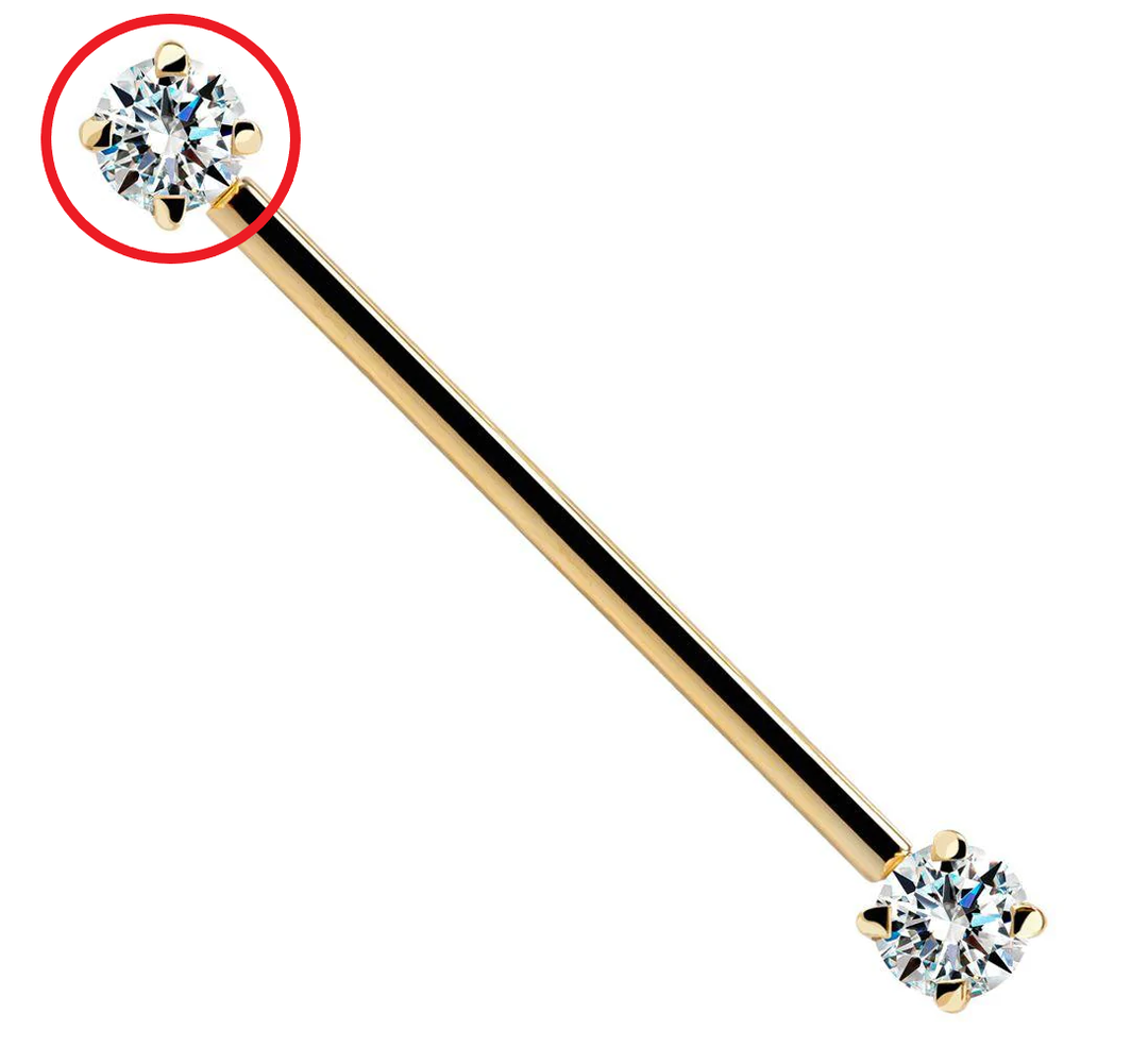 Clear Round CZ, Prong Set, Yellow Gold, 14G (end only)