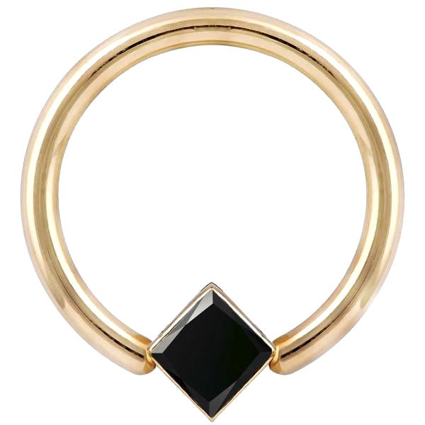 Black Diamond Princess Corner Mount 14K Gold Captive Bead Ring-14K Yellow Gold   18G   7 16"