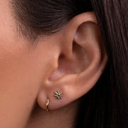 14k gold emerald pot leaf flat back stud shown in helix piercing on model's ear