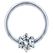 14K white gold diamond fixed bead ring with six-prong round diamond, front view