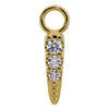 14k yellow gold diamond spike piercing charm with three round diamonds and beaded texture, front view