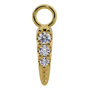 14k yellow gold diamond spike piercing charm with three round diamonds and beaded texture, front view