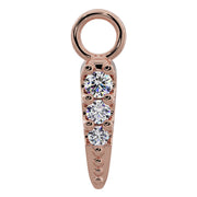 14k rose gold diamond spike piercing charm with three prong-set round diamonds and beaded texture