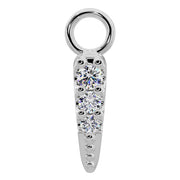 950 platinum diamond spike piercing charm with three round diamonds and beaded detailing, front view