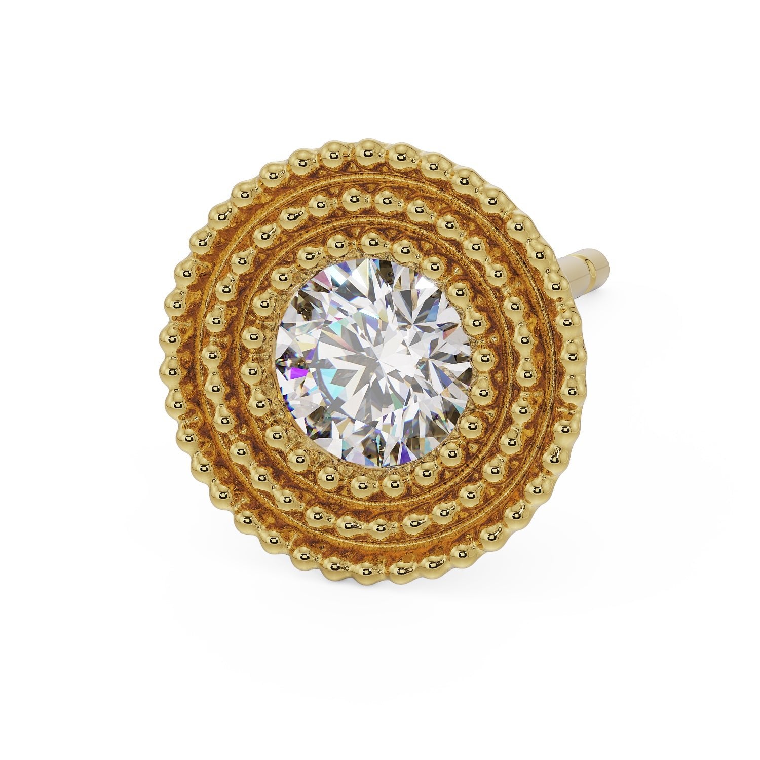 Radial Milgrain CZ Stud 14K Gold Earring
