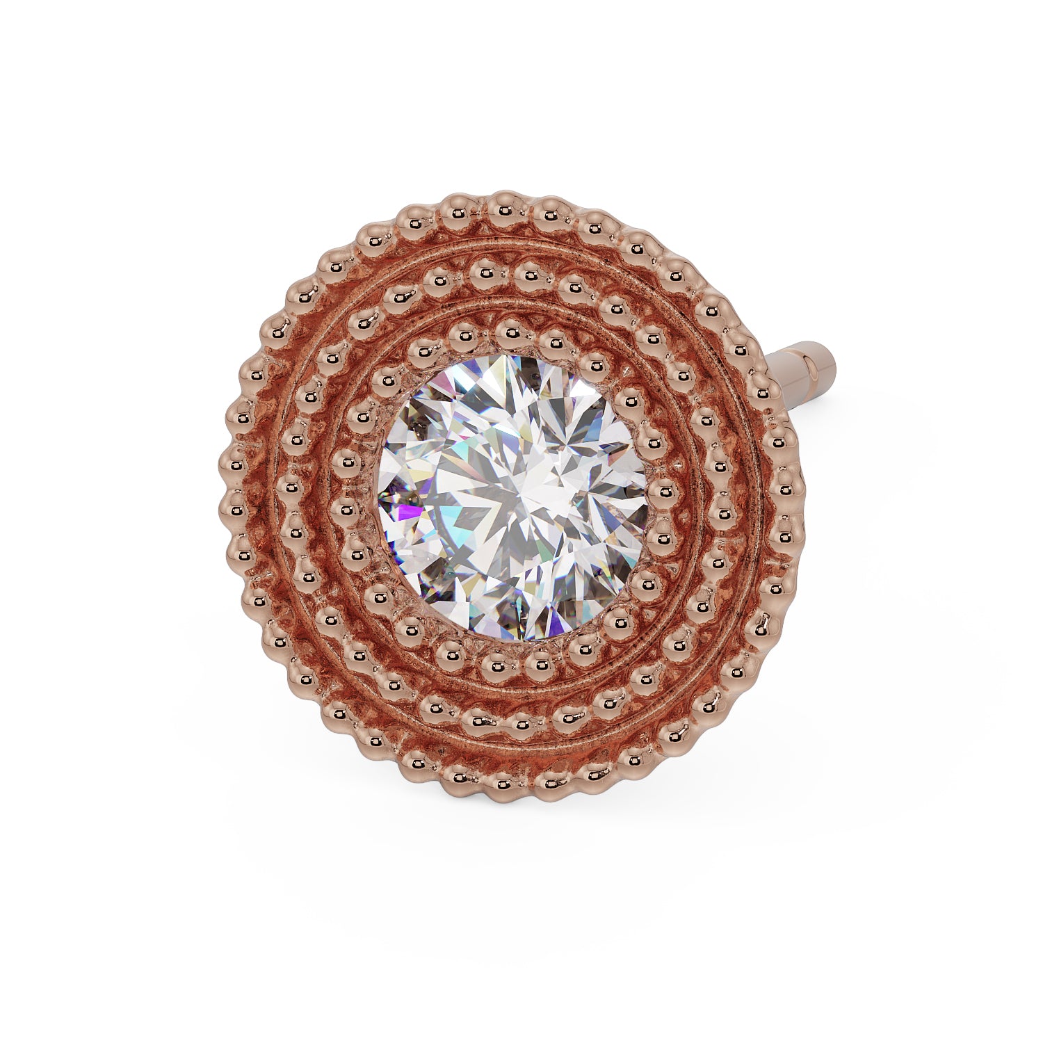 Radial Milgrain CZ Stud 14K Gold Earring