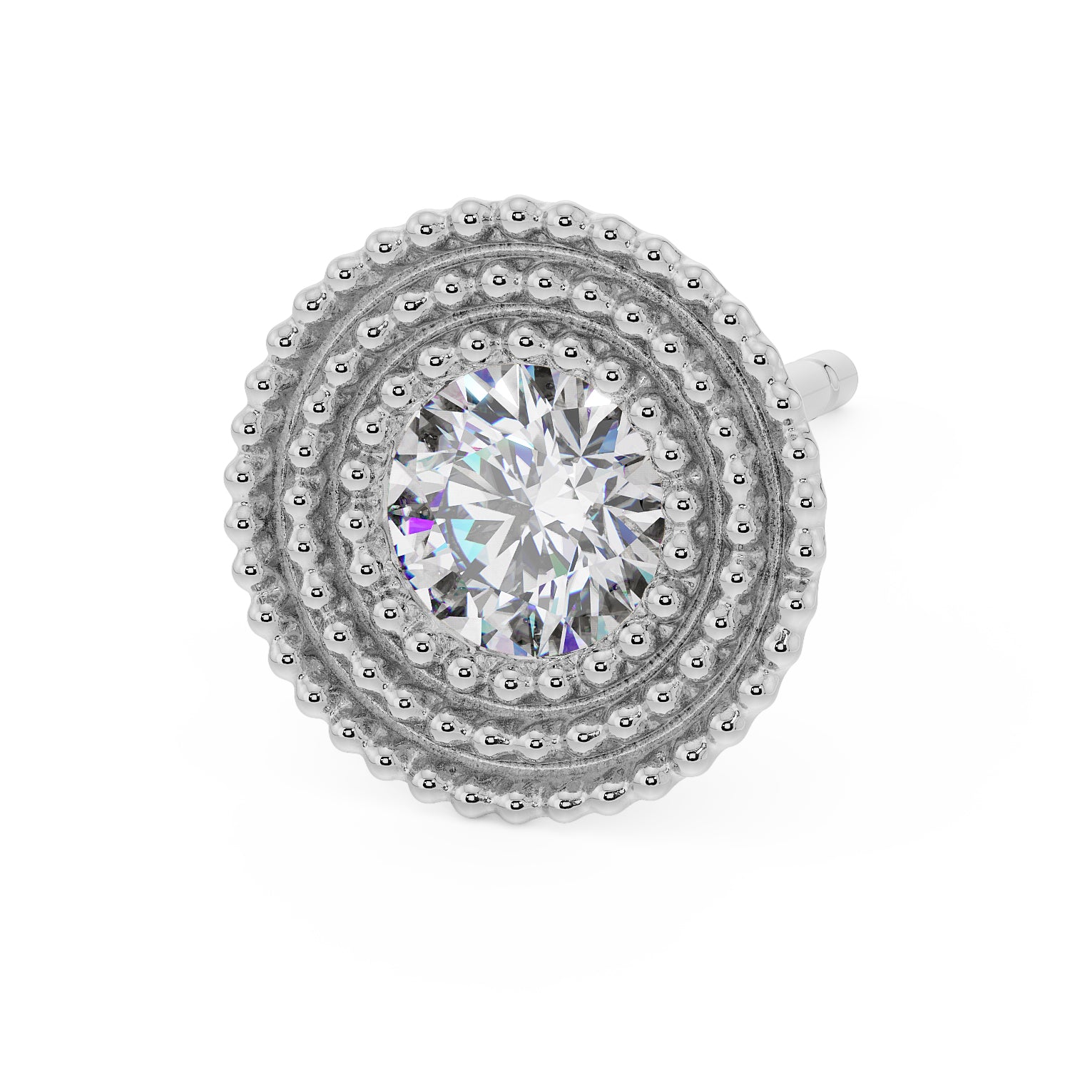 Radial Milgrain CZ Stud 14K Gold Earring