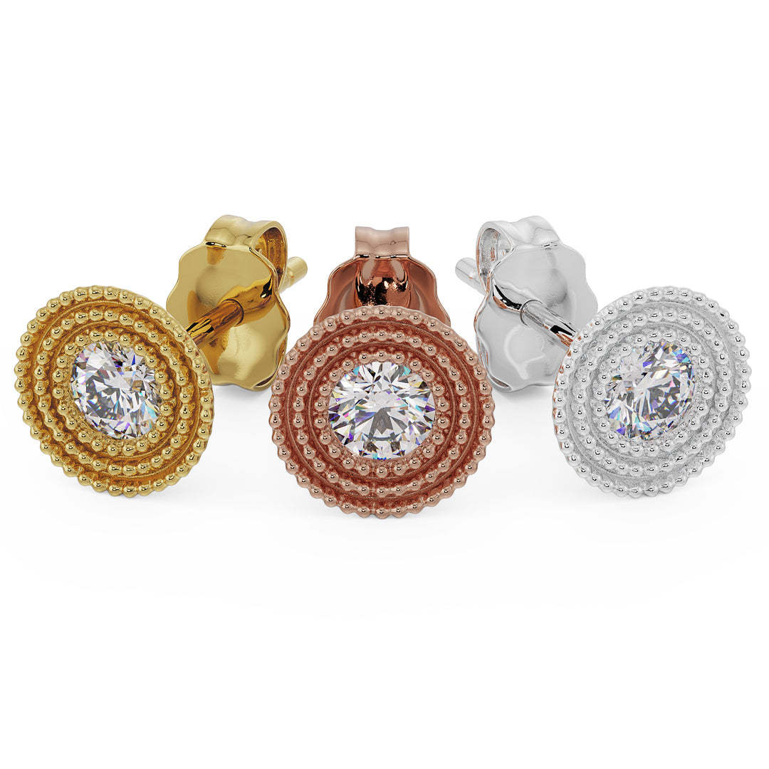 Radial Milgrain CZ Stud 14K Gold Earring