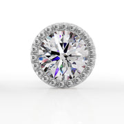 White gold 2.5mm diamond milgrain cartilage stud, straight-on close-up of beaded halo setting detail