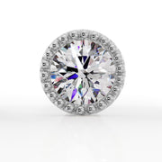 White gold milgrain flat back labret stud, straight-on front view highlighting CZ and beaded halo detail