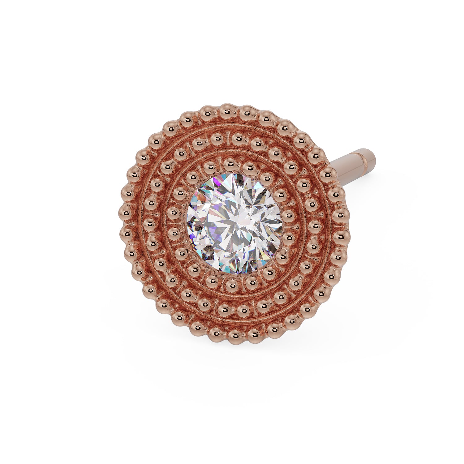 Radial Milgrain CZ Stud 14K Gold Earring