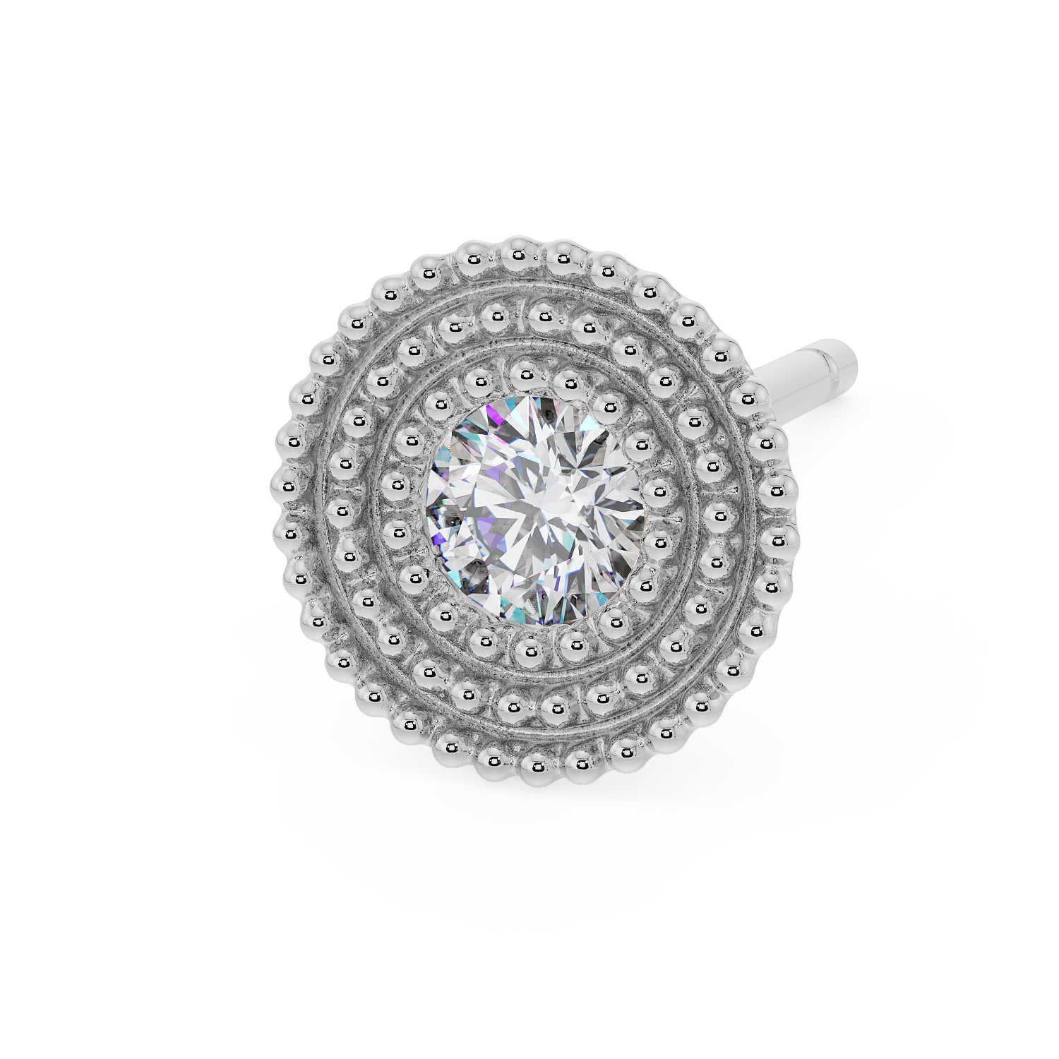 Radial Milgrain CZ Stud 14K Gold Earring