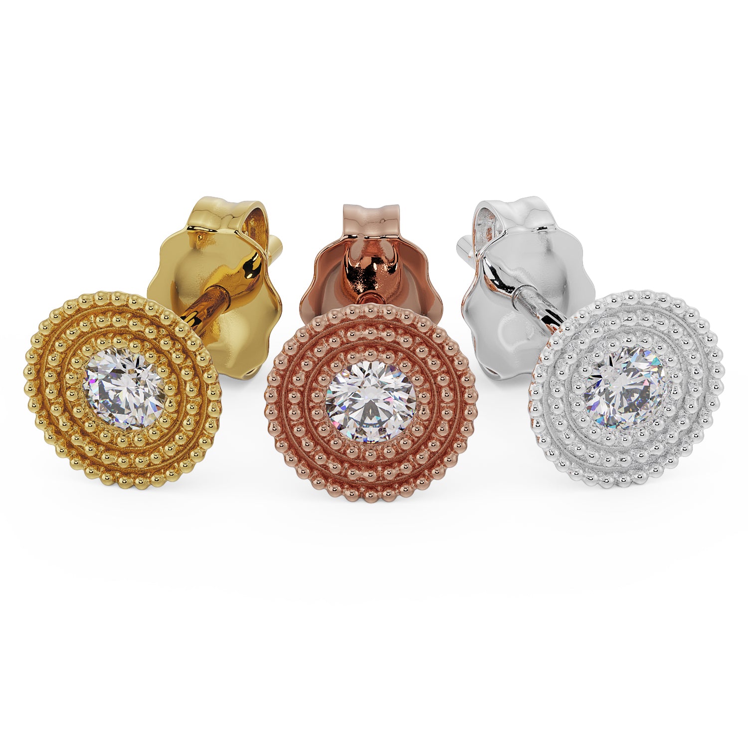 Radial Milgrain CZ Stud 14K Gold Earring