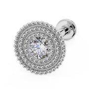 14k white gold 2mm diamond radial milgrain flat back stud, angled view showing layered milgrain rings