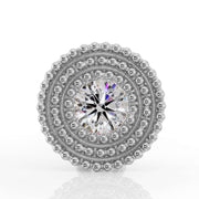 Front view of 14k white gold milgrain flat back stud highlighting 2mm diamond sparkle and bead layers