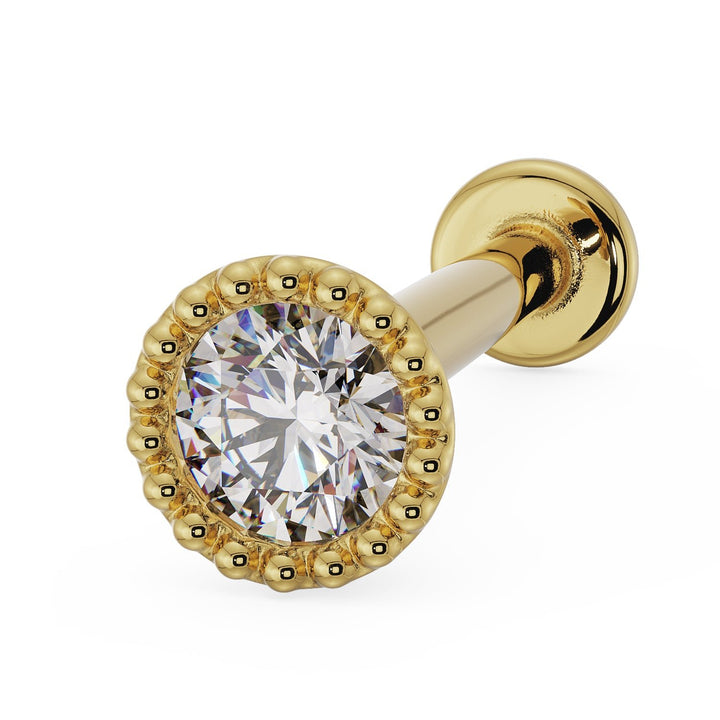 2.0mm Diamond French Milgrain Flat Back Stud Nose Lip Cartilage Earring - Yellow Gold