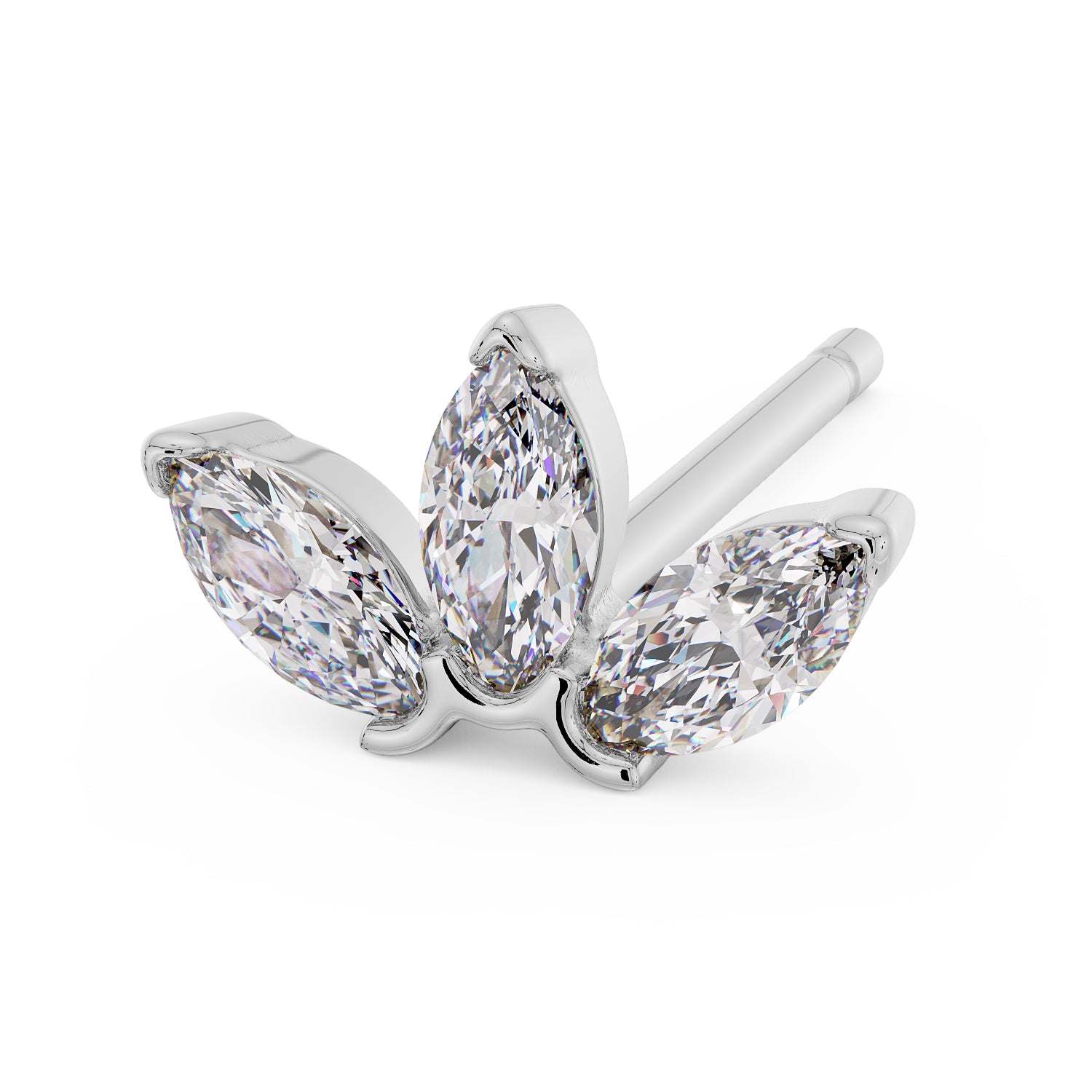 Marquise Lotus Diamond or CZ Stud 14K Gold Earring