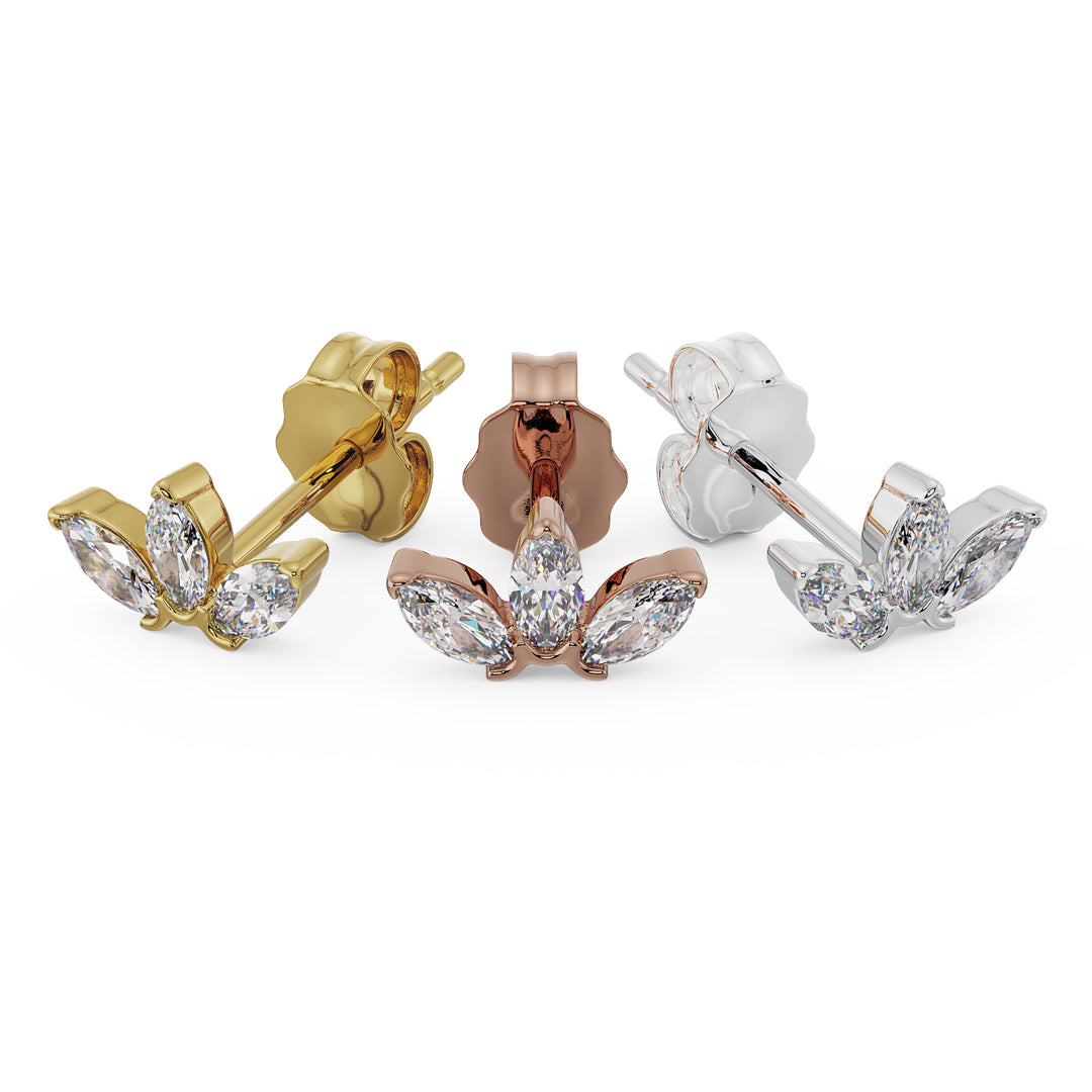 Marquise Lotus Stud 14K Gold Earring