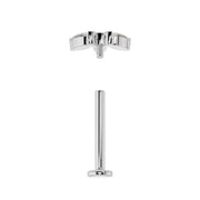 Exploded view of white gold flat back labret showing threaded top and flat back post separated