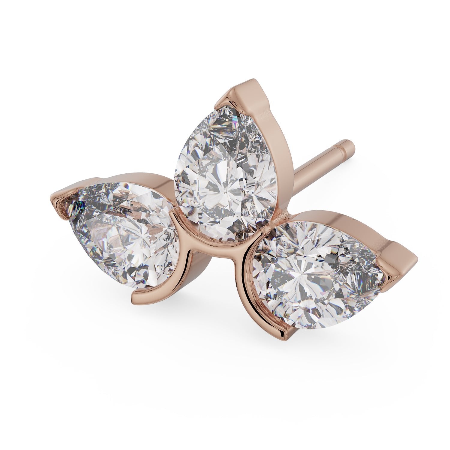 Pear Lotus Stud Diamond or CZ 14K Gold Earring