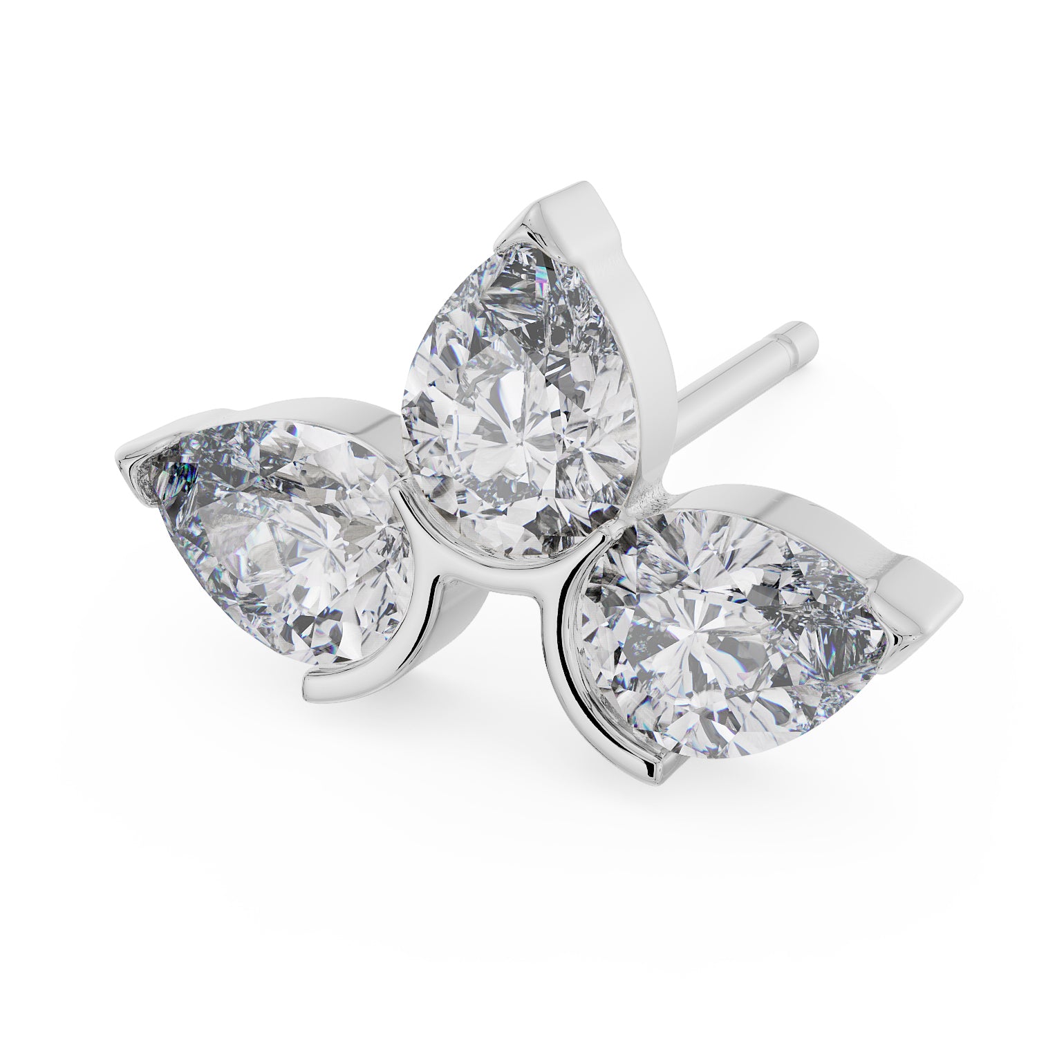 Pear Lotus Stud Diamond or CZ 14K Gold Earring