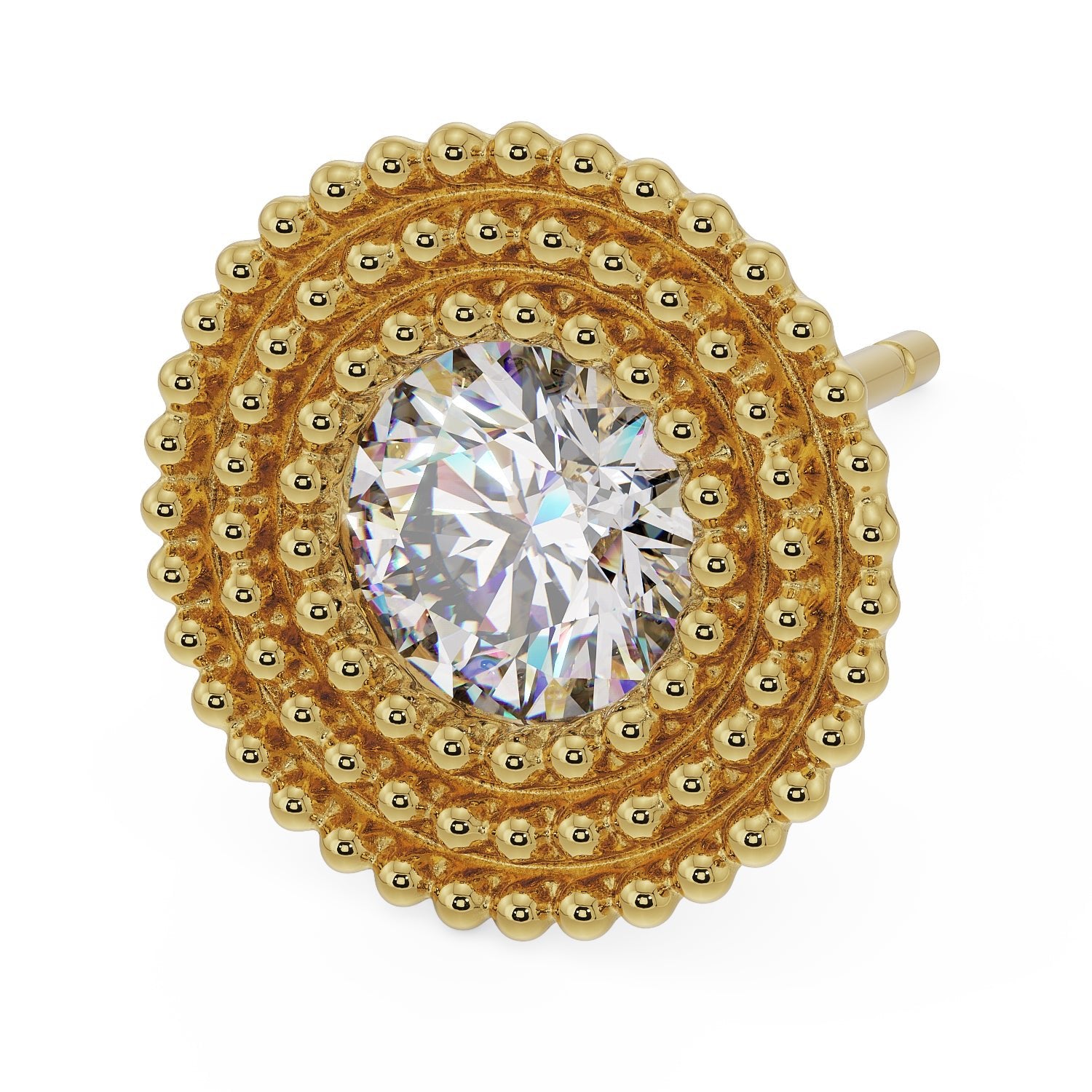 Radial Milgrain CZ Stud 14K Gold Earring