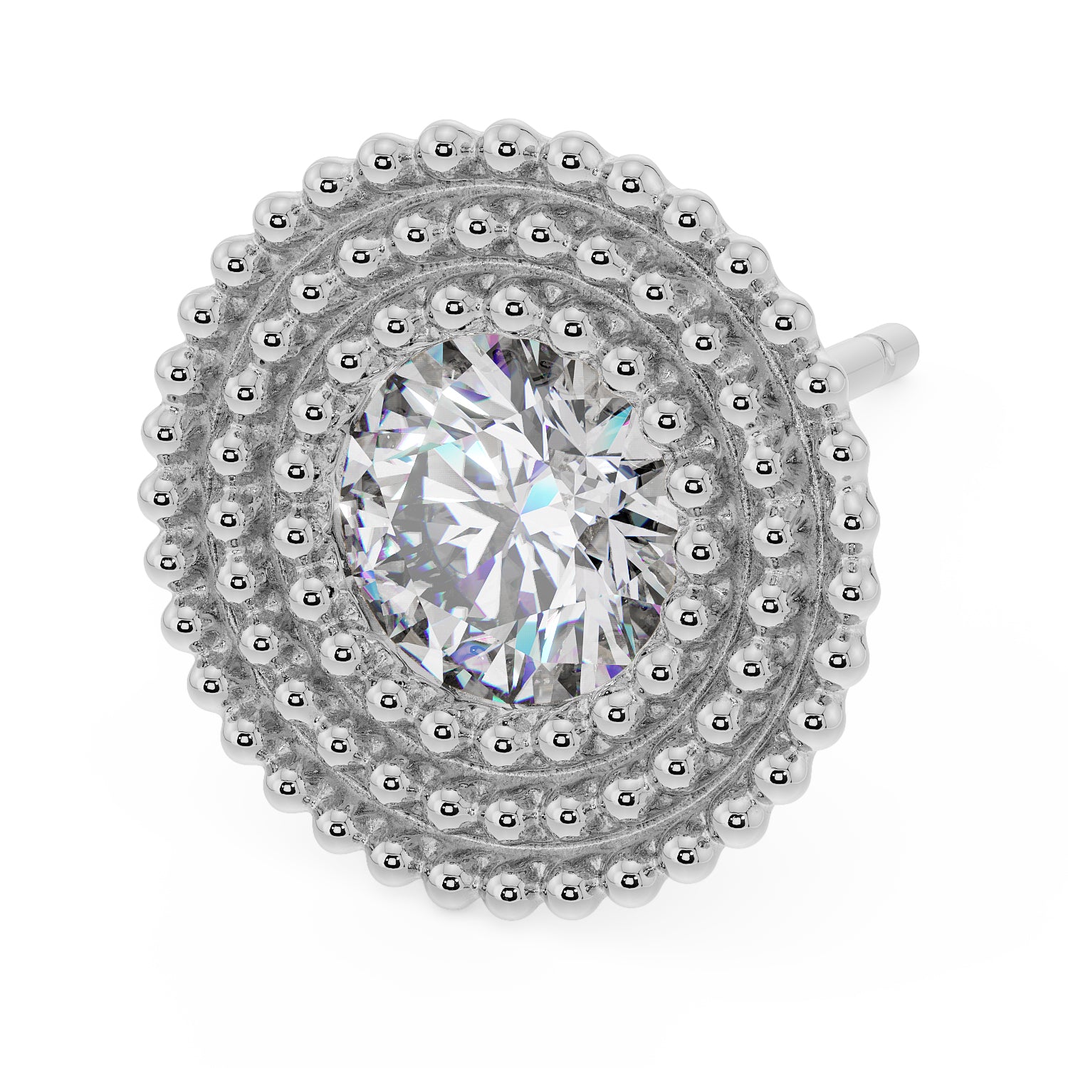 Radial Milgrain CZ Stud 14K Gold Earring