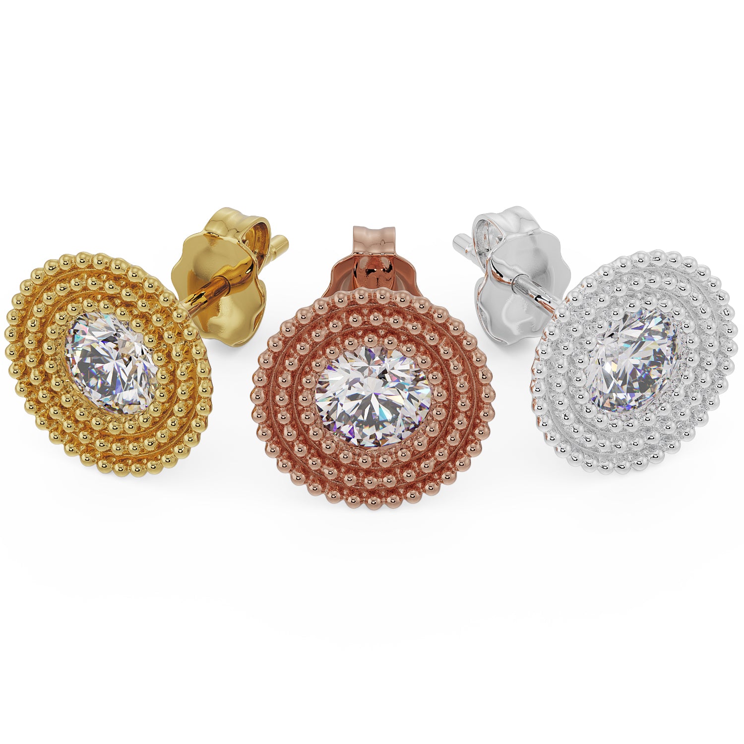 Radial Milgrain CZ Stud 14K Gold Earring