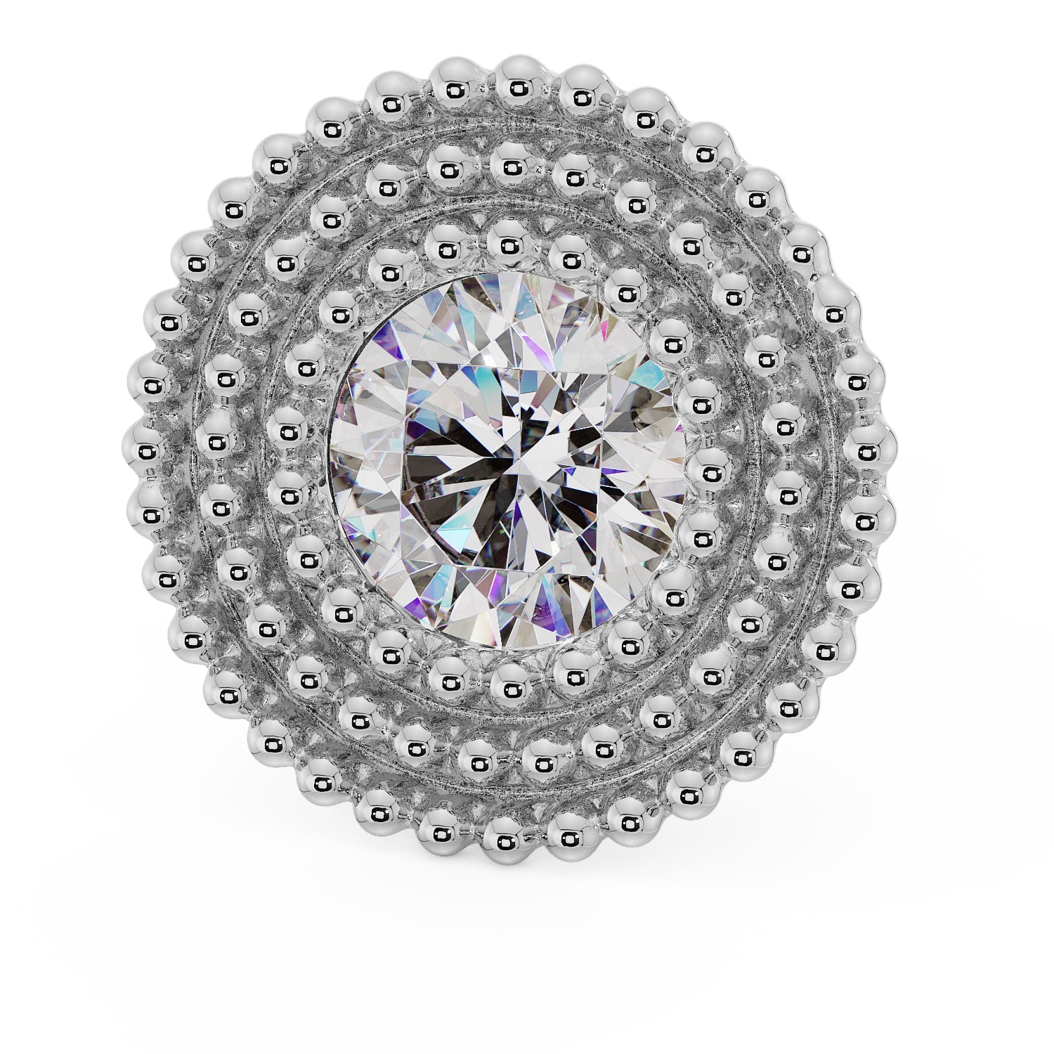 3.5mm Cubic Zirconia Layered Milgrain Flat Back Stud Nose Lip Cartilage Earring - White Gold