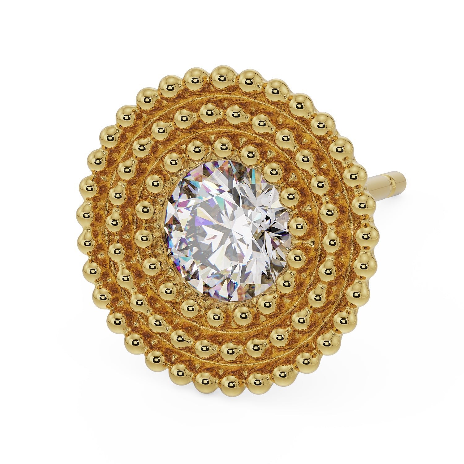 Radial Milgrain CZ Stud 14K Gold Earring